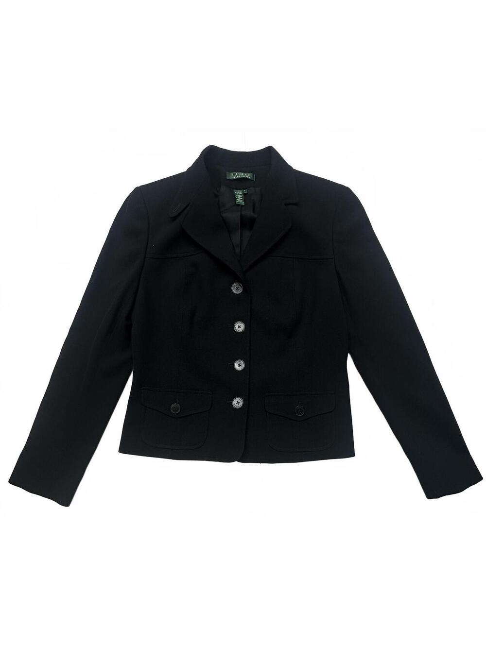 Lauren Ralph Lauren Women’s Wool Blend Blazer Size 8 Black Equestrian Jacket